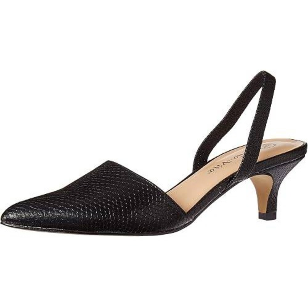 Bella Vita Sarah Black Snake Slingback Pumps Kitten Heel 7.5WW New